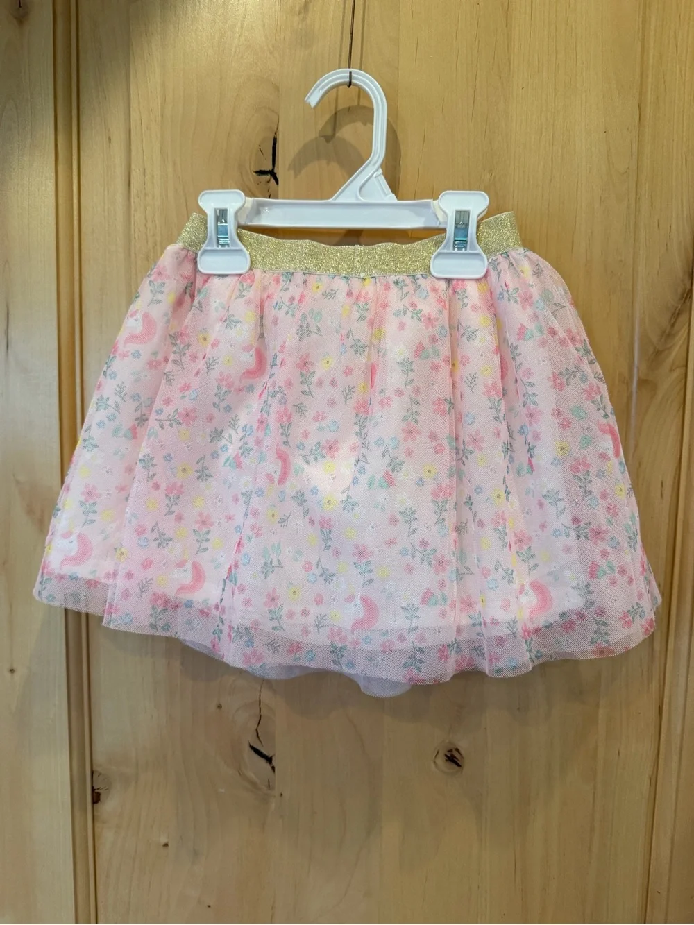 Carter’s Girls Pink Floral Tulle Skirt with Gold Waistband